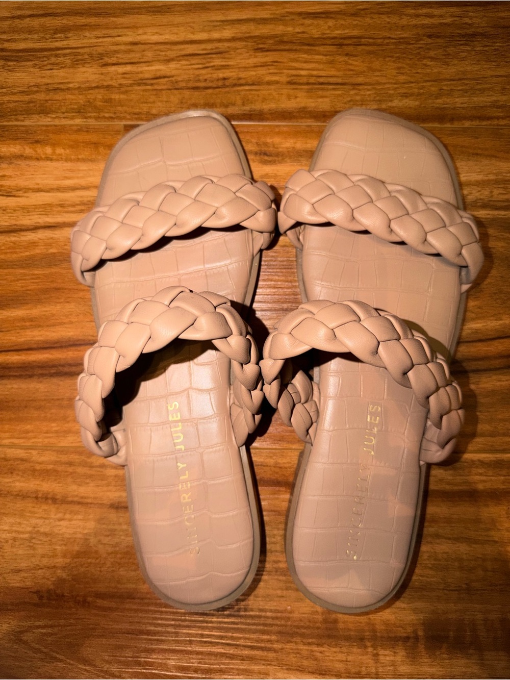 Sincerely Jules Braided Double-Strap Slide Sandals in Beige